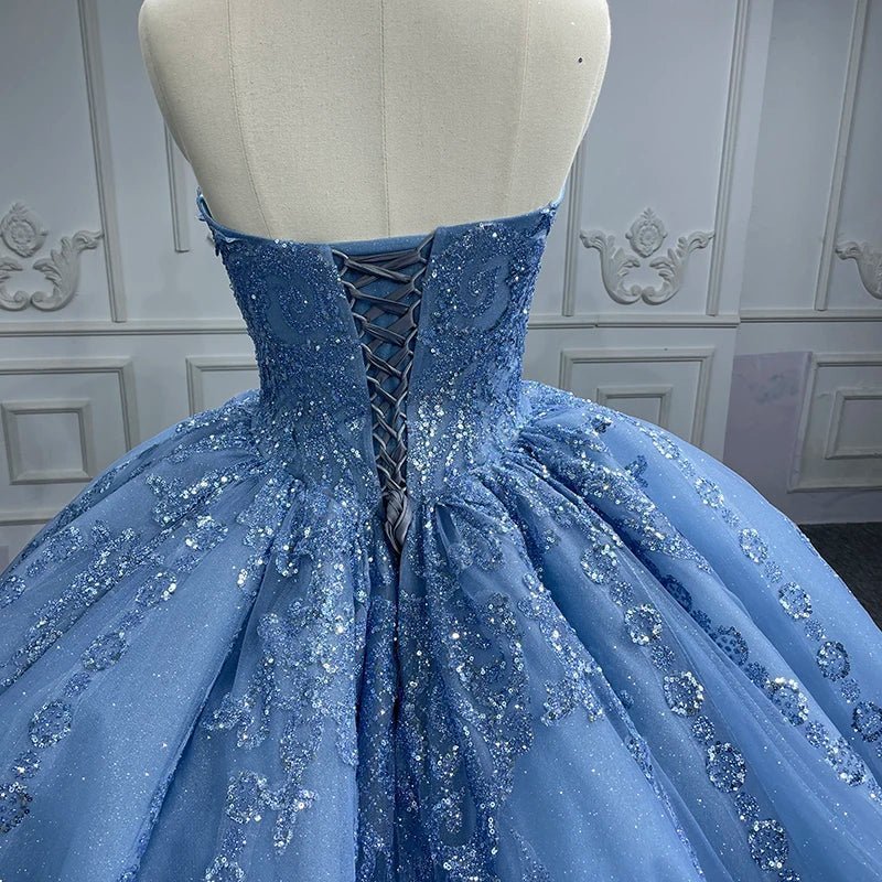 Gorgeous Blue Sleeveless Strapless Ball Gown Quinceanera Dresses - Curvevia
