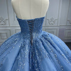 Gorgeous Blue Sleeveless Strapless Ball Gown Quinceanera Dresses - Curvevia
