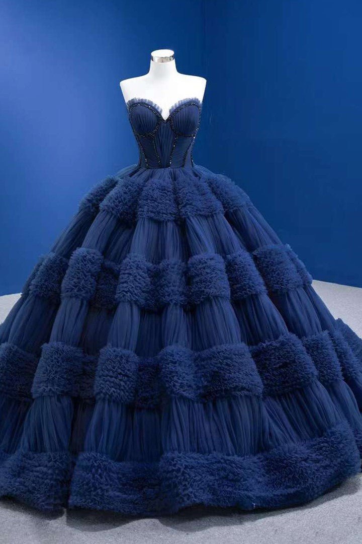 Quinceanera Dress Graceful Backless Ball Gown Navy Blue Prom Dresses - Curvevia