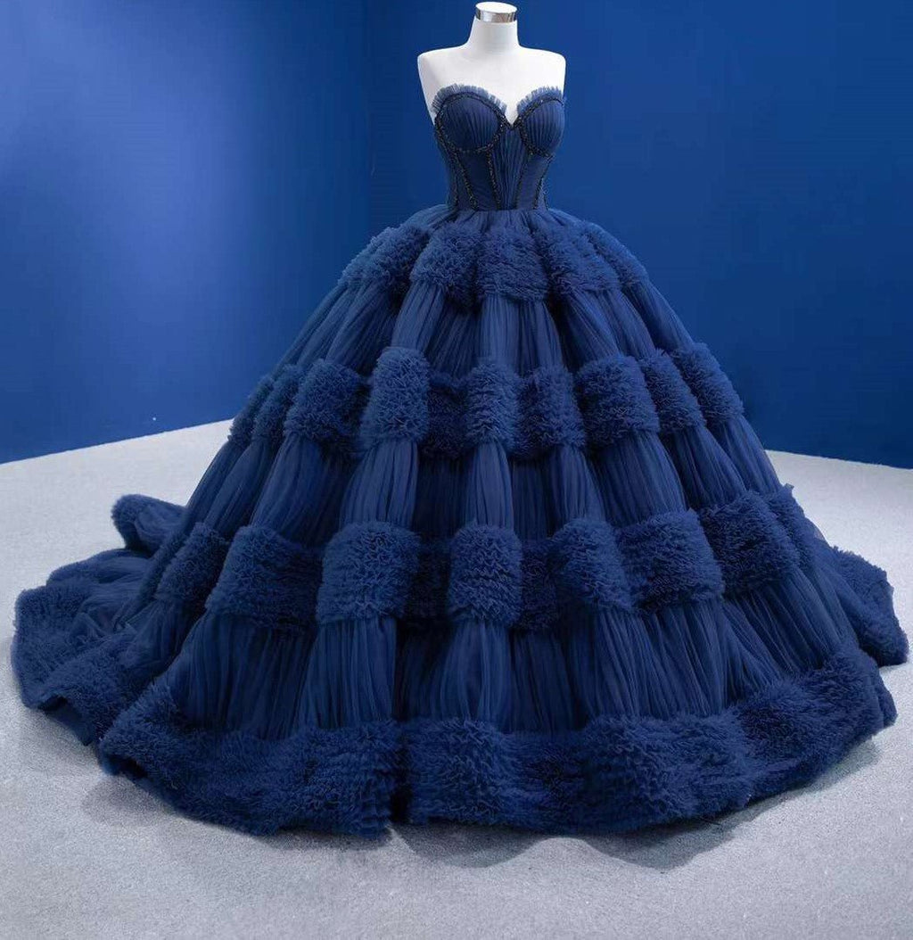 Quinceanera Dress Graceful Backless Ball Gown Navy Blue Prom Dresses - Curvevia