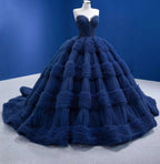 Quinceanera Dress Graceful Backless Ball Gown Navy Blue Prom Dresses - Curvevia