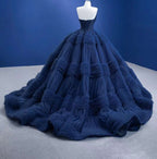 Quinceanera Dress Graceful Backless Ball Gown Navy Blue Prom Dresses - Curvevia