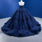 Quinceanera Dress Graceful Backless Ball Gown Navy Blue Prom Dresses - Curvevia