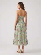 Mauve Floral Tulle A-Line Sweetheart Zipper Back Midi Dress - Curvevia