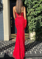 Mermaid Strapless Lace Evening Dress With Appliques - Curvevia