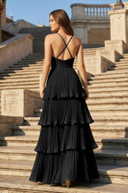 Dark Green A-Line Tiered Floor Length Chiffon Bridesmaid Dress - Curvevia