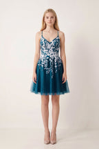 Aline Short Glitter Tulle Wedding Guest Dress with Appliques - Curvevia