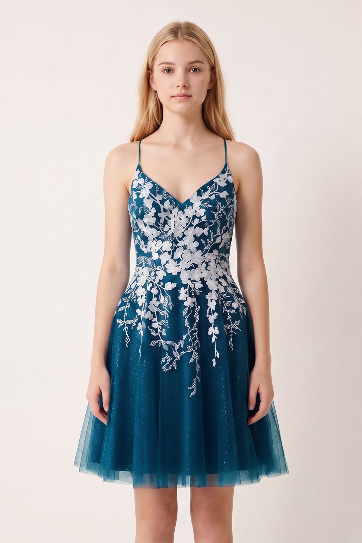 Aline Short Glitter Tulle Wedding Guest Dress with Appliques - Curvevia