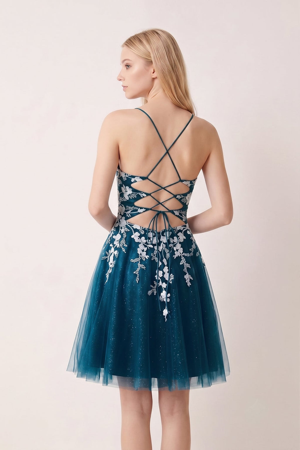 Aline Short Glitter Tulle Wedding Guest Dress with Appliques - Curvevia