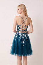 Aline Short Glitter Tulle Wedding Guest Dress with Appliques - Curvevia