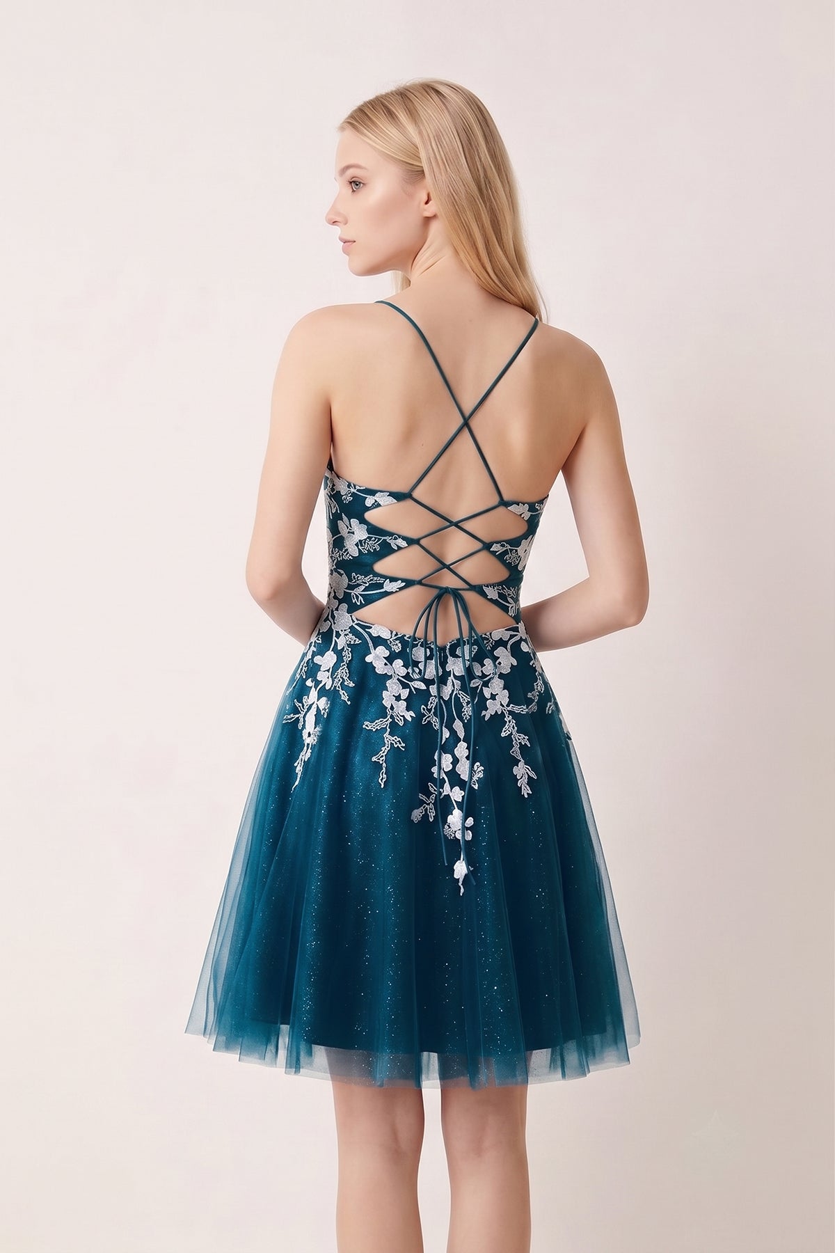 Aline Short Glitter Tulle Wedding Guest Dress with Appliques - Curvevia