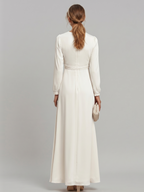 Elegant Ivory Matte Satin A-Line V-Neck Lace-up Ankle-Length Bridesmaid Dress - Curvevia
