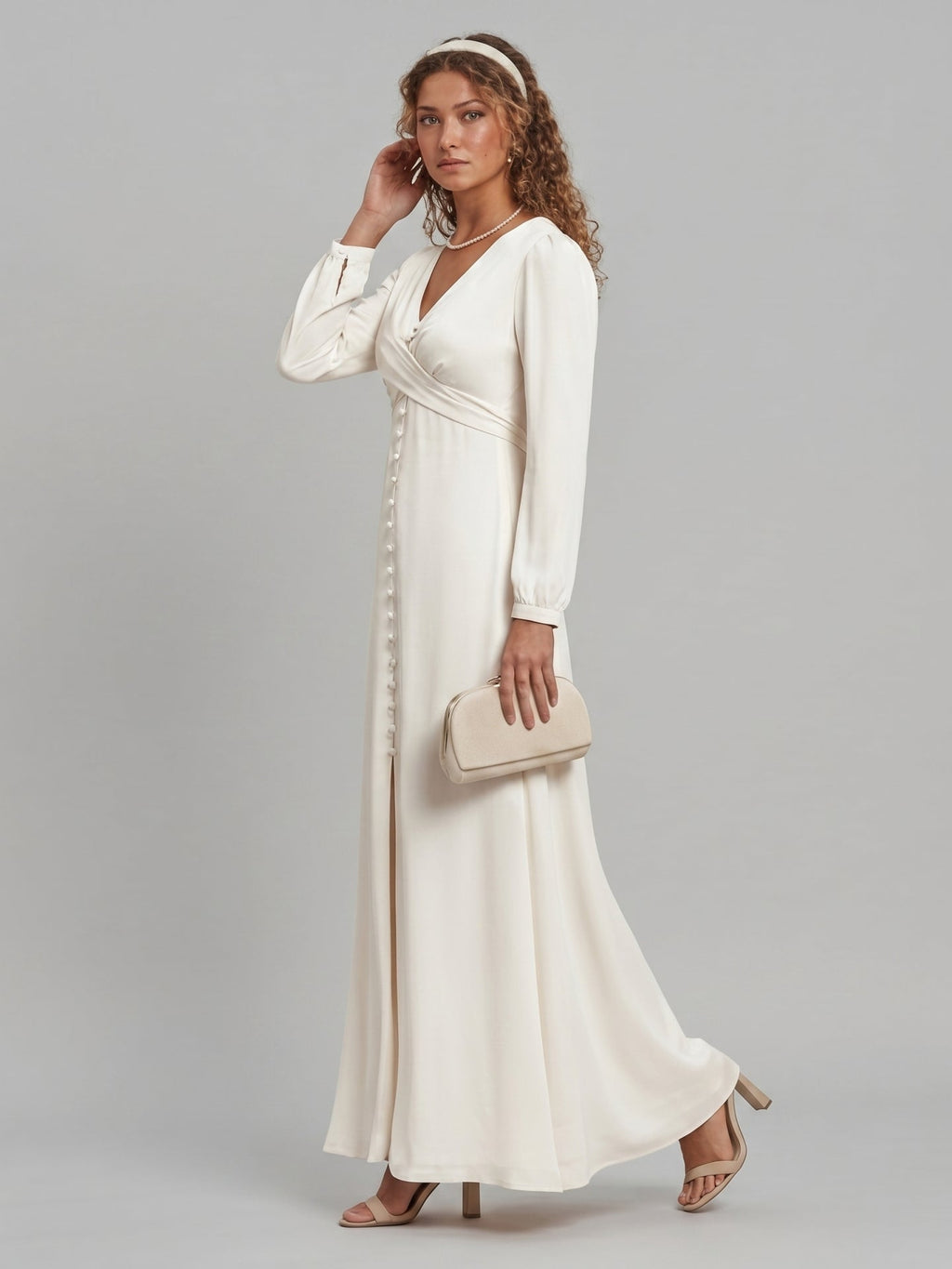 Elegant Ivory Matte Satin A-Line V-Neck Lace-up Ankle-Length Bridesmaid Dress - Curvevia