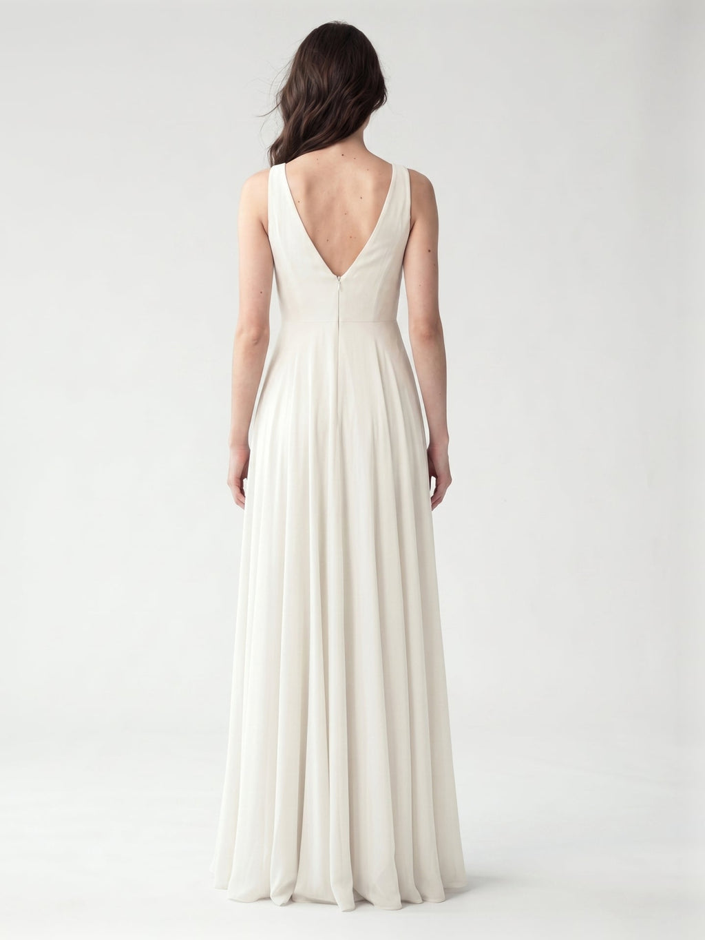 Ivory Chiffon A-Line Cowl Neck Back Zip Floor-Length Bridesmaid Dress with Pleated Details - Curvevia