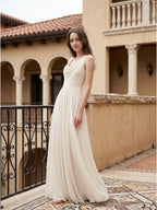 Ivory Chiffon A-Line Cowl Neck Back Zip Floor-Length Bridesmaid Dress with Pleated Details - Curvevia
