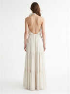 Ivory Chiffon A-Line Halter Backless Floor-Length Bridesmaid Dress with 3D Flower - Curvevia