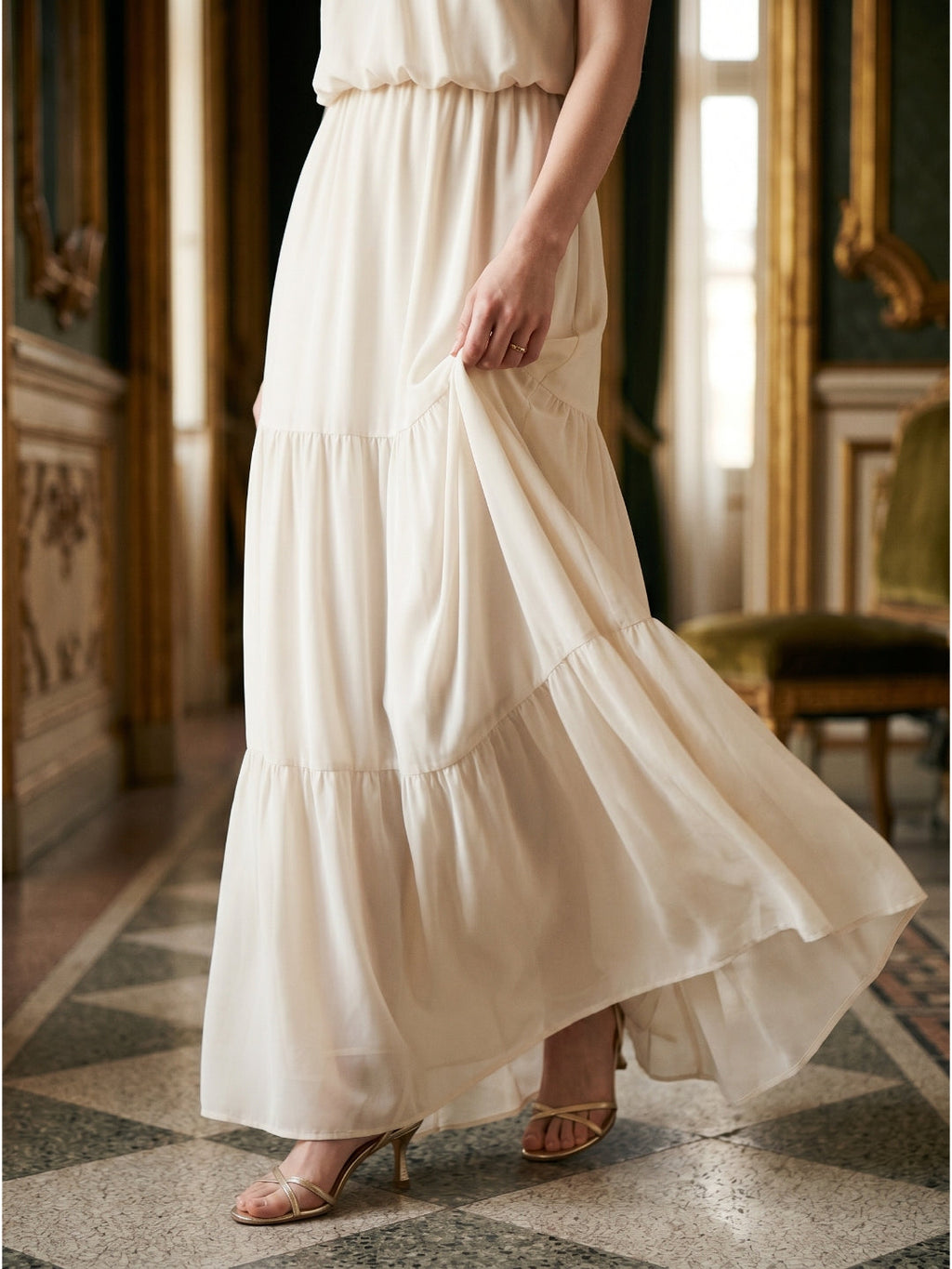Ivory Chiffon A-Line Halter Backless Floor-Length Bridesmaid Dress with 3D Flower - Curvevia