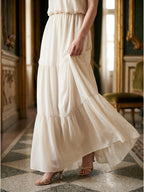 Ivory Chiffon A-Line Halter Backless Floor-Length Bridesmaid Dress with 3D Flower - Curvevia