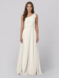 Ivory Chiffon A-Line One Shoulder Back Zip Floor-Length Bridesmaid Dress - Curvevia