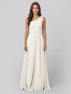 Ivory Chiffon A-Line One Shoulder Back Zip Floor-Length Bridesmaid Dress - Curvevia