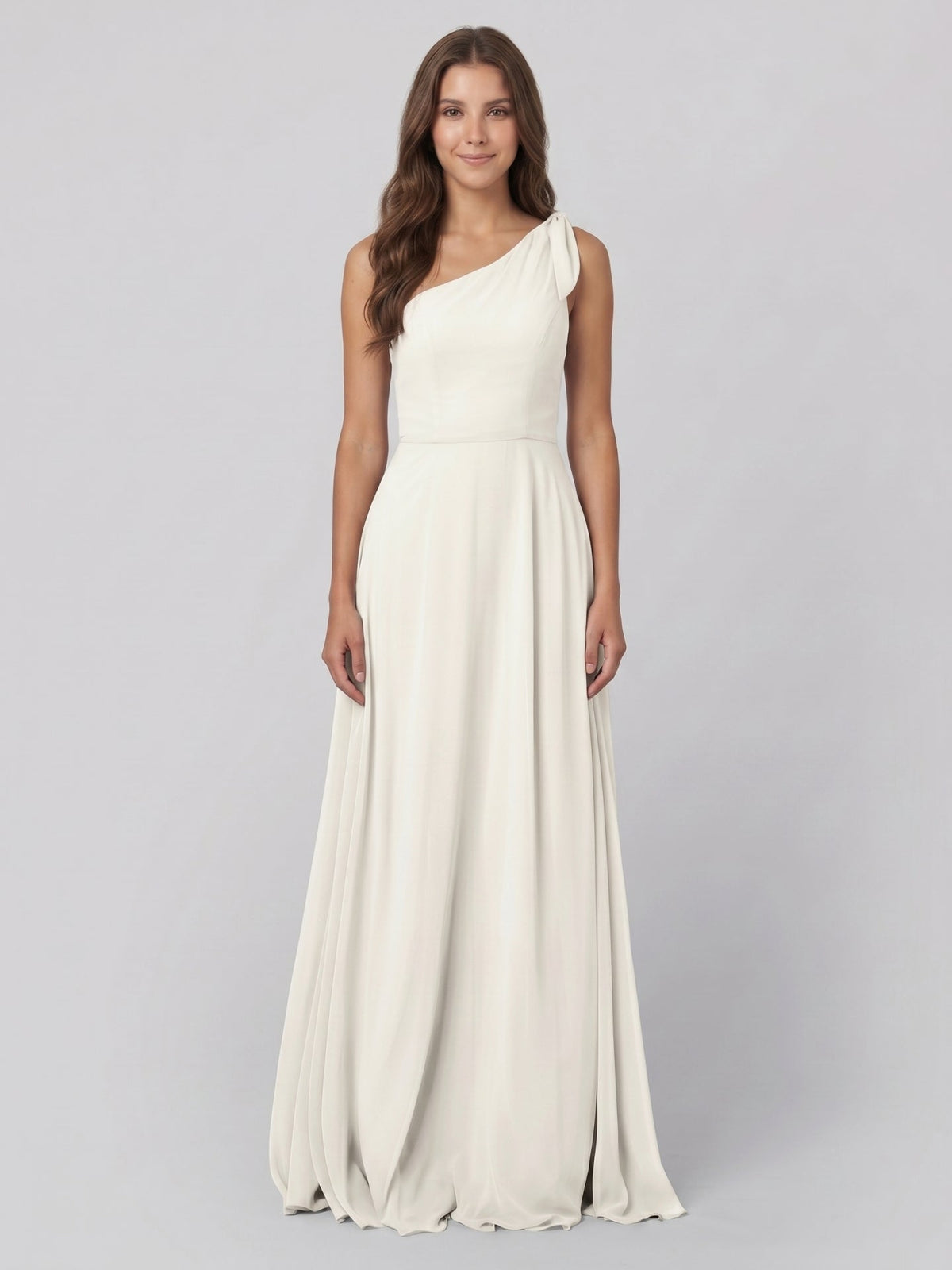 Ivory Chiffon A-Line One Shoulder Back Zip Floor-Length Bridesmaid Dress - Curvevia