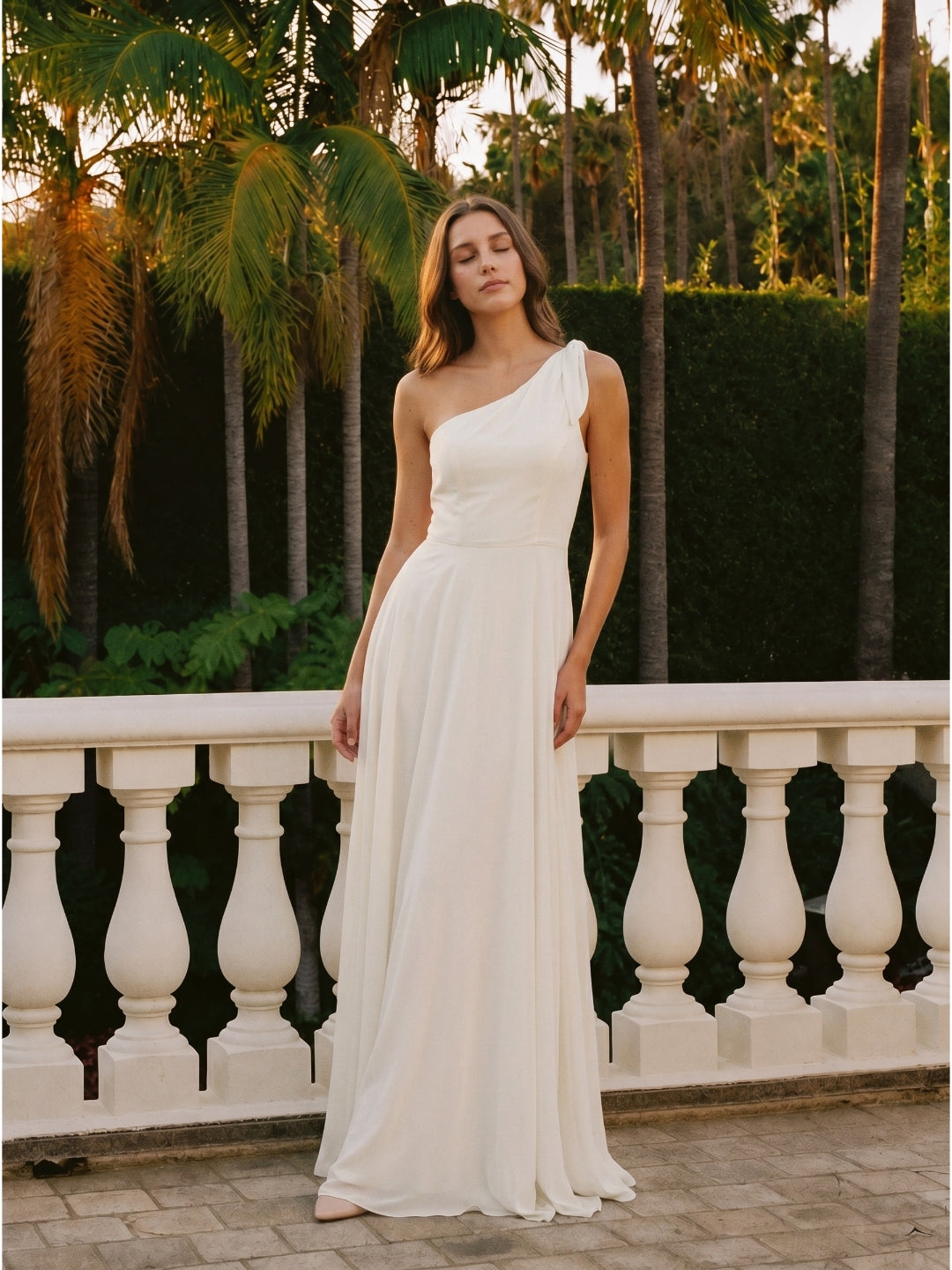 Ivory Chiffon A-Line One Shoulder Back Zip Floor-Length Bridesmaid Dress - Curvevia