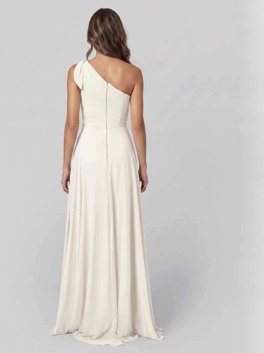 Ivory Chiffon A-Line One Shoulder Back Zip Floor-Length Bridesmaid Dress - Curvevia