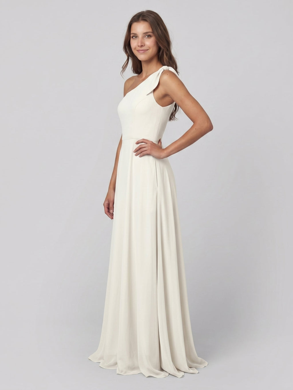 Ivory Chiffon A-Line One Shoulder Back Zip Floor-Length Bridesmaid Dress - Curvevia