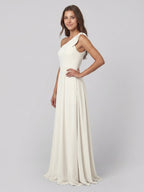 Ivory Chiffon A-Line One Shoulder Back Zip Floor-Length Bridesmaid Dress - Curvevia