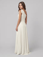 Ivory Chiffon A-Line One Shoulder Back Zip Floor-Length Bridesmaid Dress - Curvevia