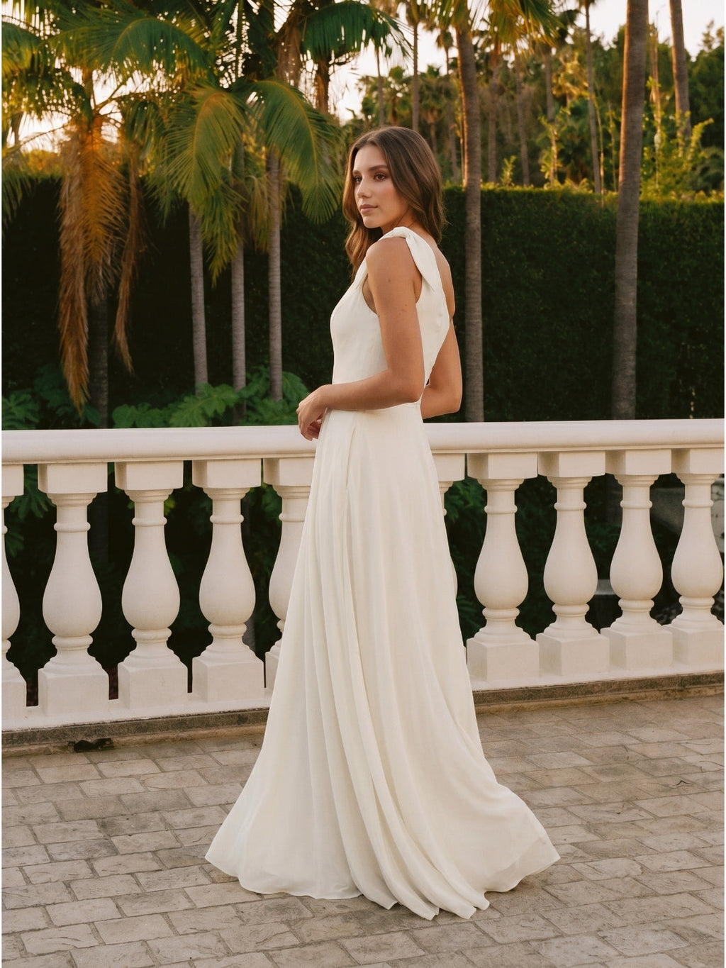 Ivory Chiffon A-Line One Shoulder Back Zip Floor-Length Bridesmaid Dress - Curvevia