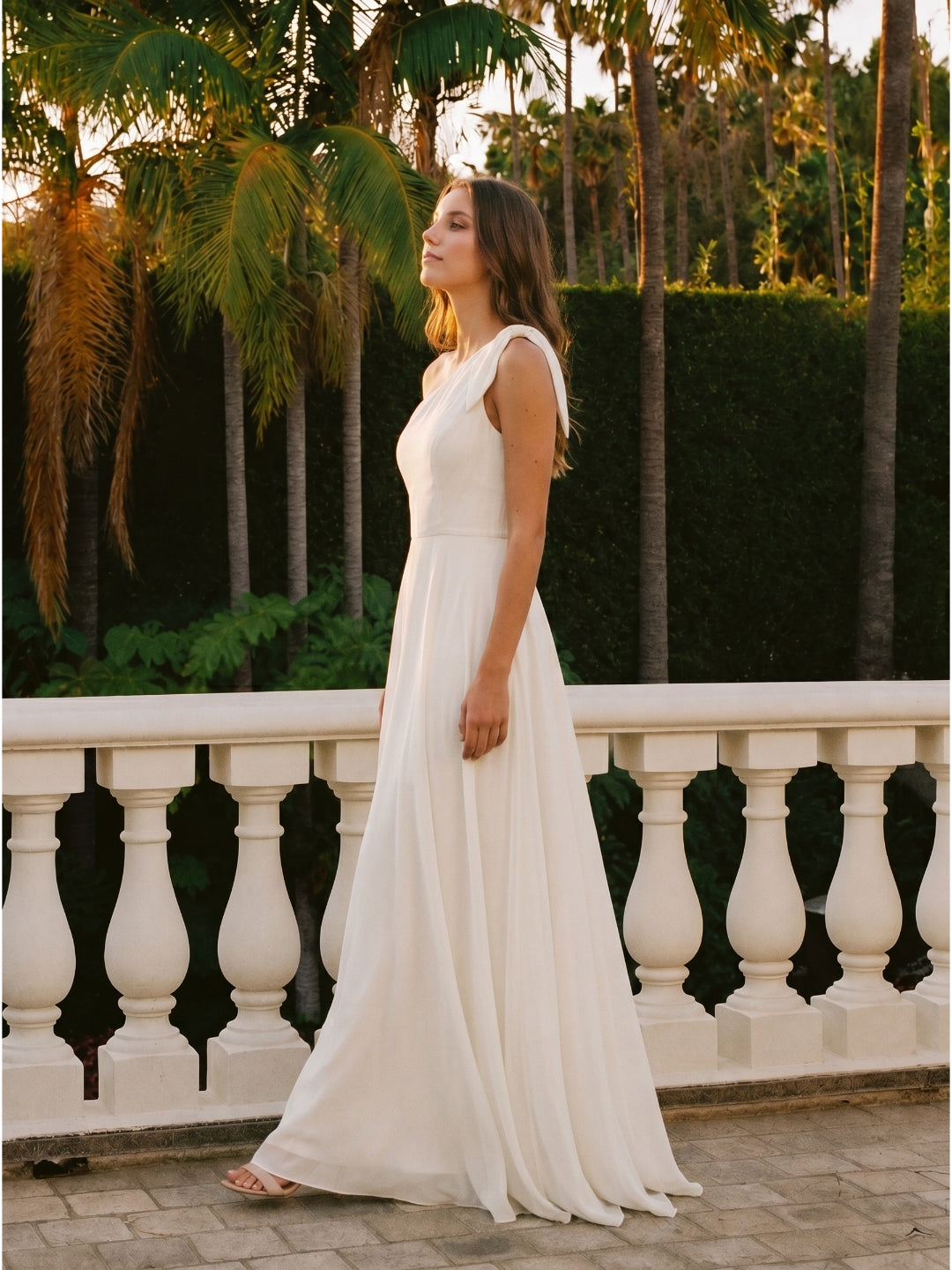 Ivory Chiffon A-Line One Shoulder Back Zip Floor-Length Bridesmaid Dress - Curvevia