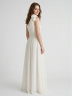 Ivory Chiffon A-Line One Shoulder Floor-Length Bridesmaid Dress with 3D Flower - Curvevia