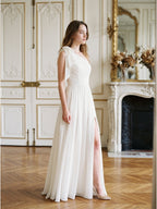 Ivory Chiffon A-Line One Shoulder Floor-Length Bridesmaid Dress with 3D Flower - Curvevia