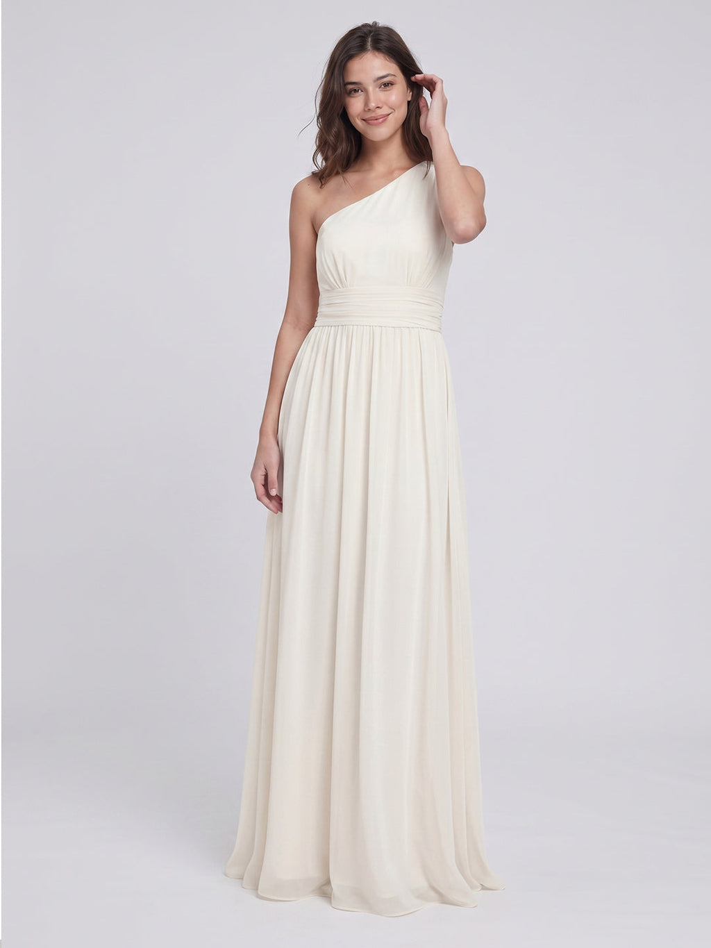 Ivory Chiffon A-Line One Shoulder Side Zip Floor-Length Bridesmaid Dress - Curvevia