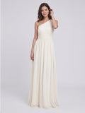 Ivory Chiffon A-Line One Shoulder Side Zip Floor-Length Bridesmaid Dress - Curvevia