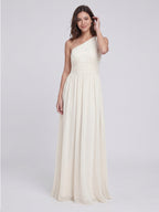 Ivory Chiffon A-Line One Shoulder Side Zip Floor-Length Bridesmaid Dress - Curvevia