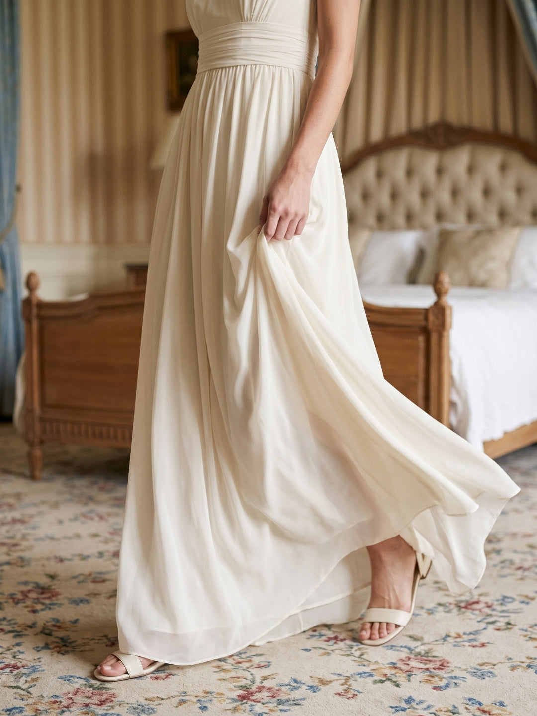 Ivory Chiffon A-Line One Shoulder Side Zip Floor-Length Bridesmaid Dress - Curvevia