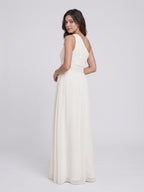 Ivory Chiffon A-Line One Shoulder Side Zip Floor-Length Bridesmaid Dress - Curvevia
