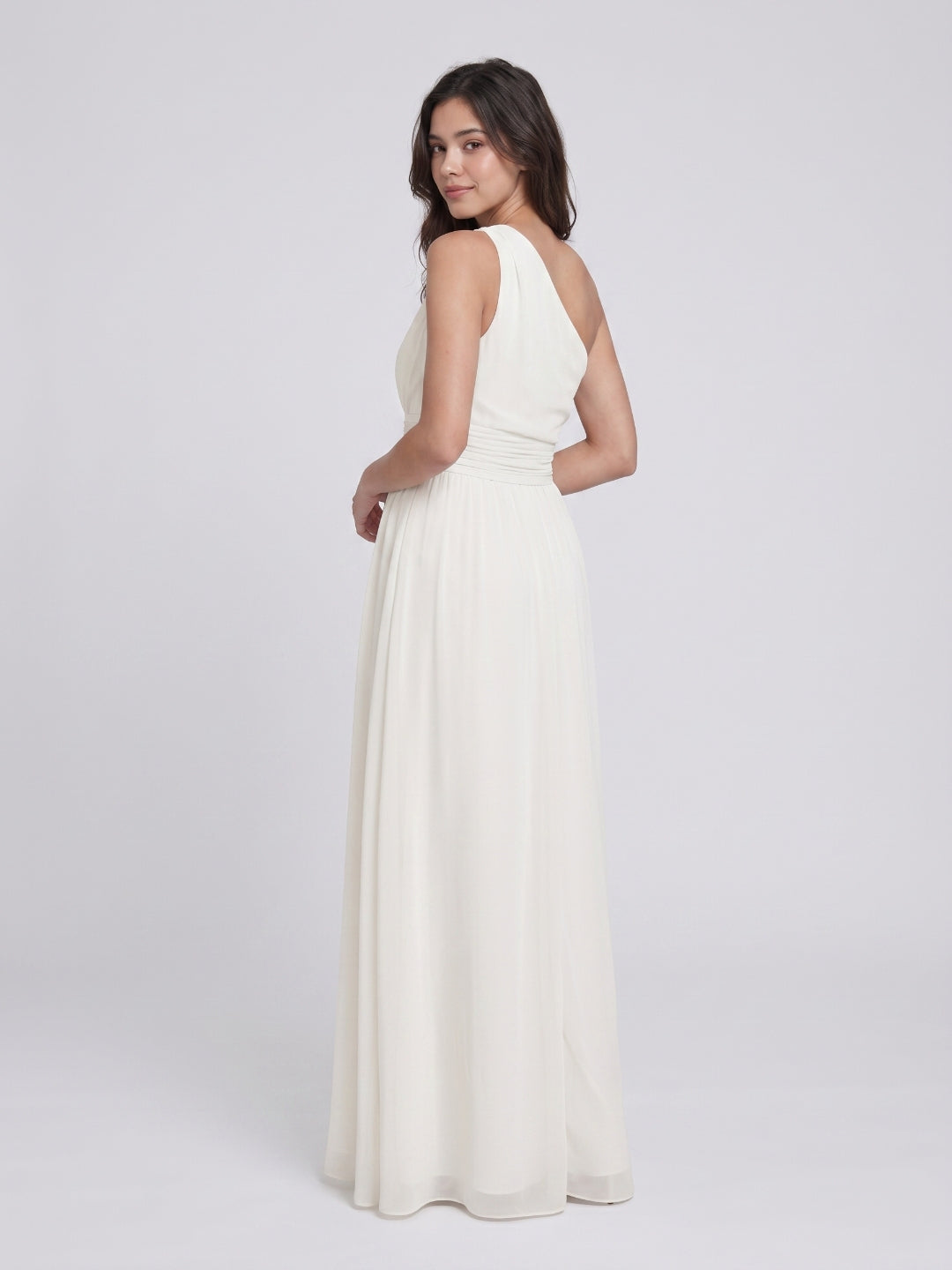 Ivory Chiffon A-Line One Shoulder Side Zip Floor-Length Bridesmaid Dress - Curvevia