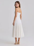 Ivory Chiffon A-Line Square Neck Back Zip Tea-Length Pleated Bridesmaid Dress - Curvevia