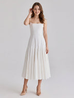 Ivory Chiffon A-Line Square Neck Back Zip Tea-Length Pleated Bridesmaid Dress - Curvevia