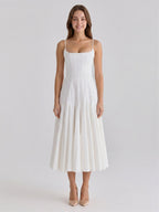 Ivory Chiffon A-Line Square Neck Back Zip Tea-Length Pleated Bridesmaid Dress - Curvevia