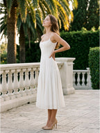 Ivory Chiffon A-Line Square Neck Back Zip Tea-Length Pleated Bridesmaid Dress - Curvevia