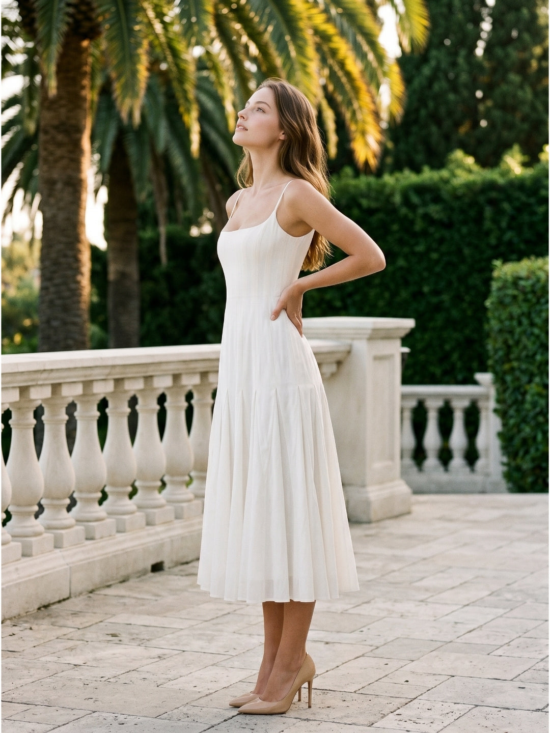 Ivory Chiffon A-Line Square Neck Back Zip Tea-Length Pleated Bridesmaid Dress - Curvevia