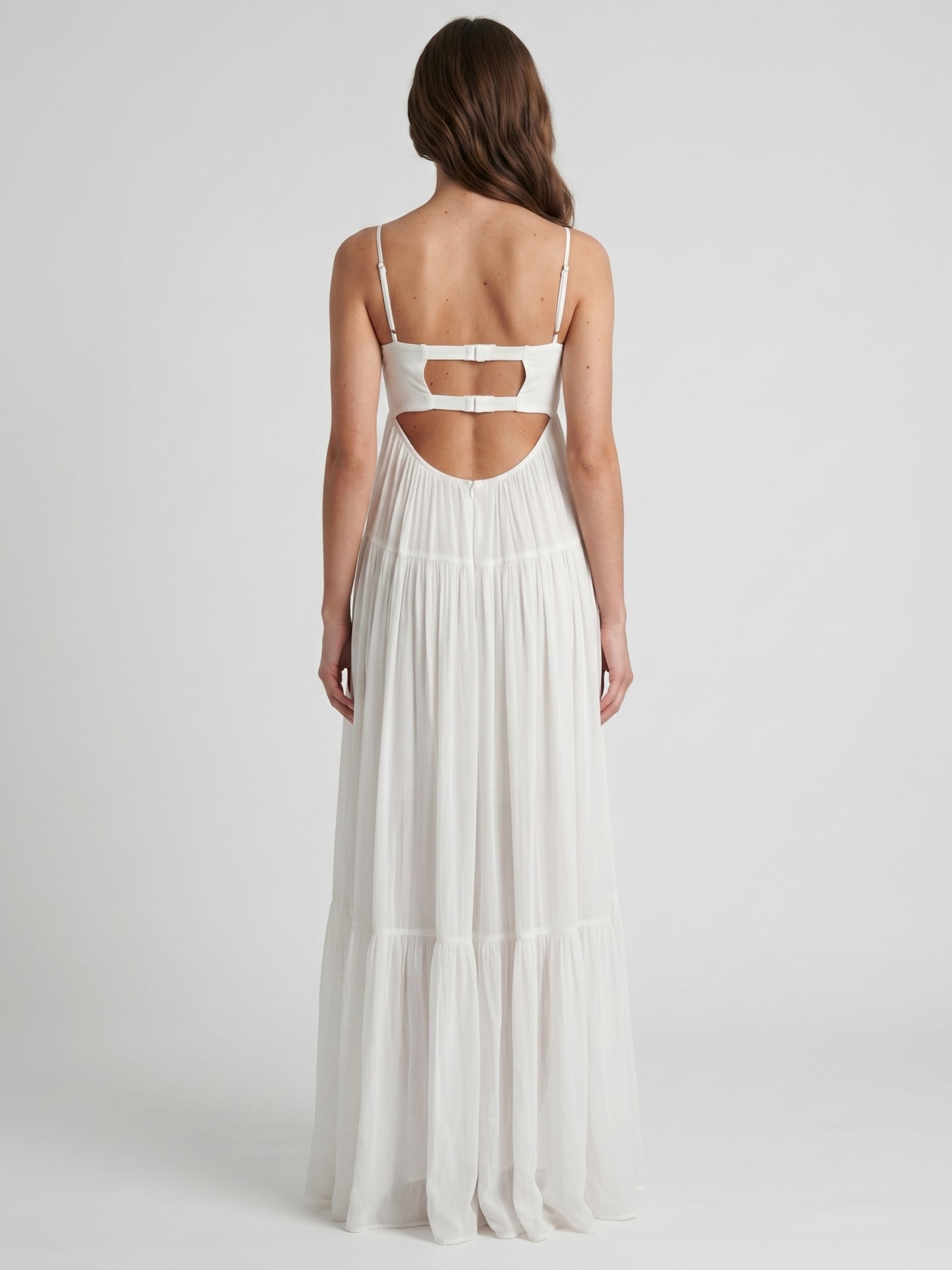 Ivory Chiffon A-Line Square Neck Backless Floor-Length Bridesmaid Dress - Curvevia