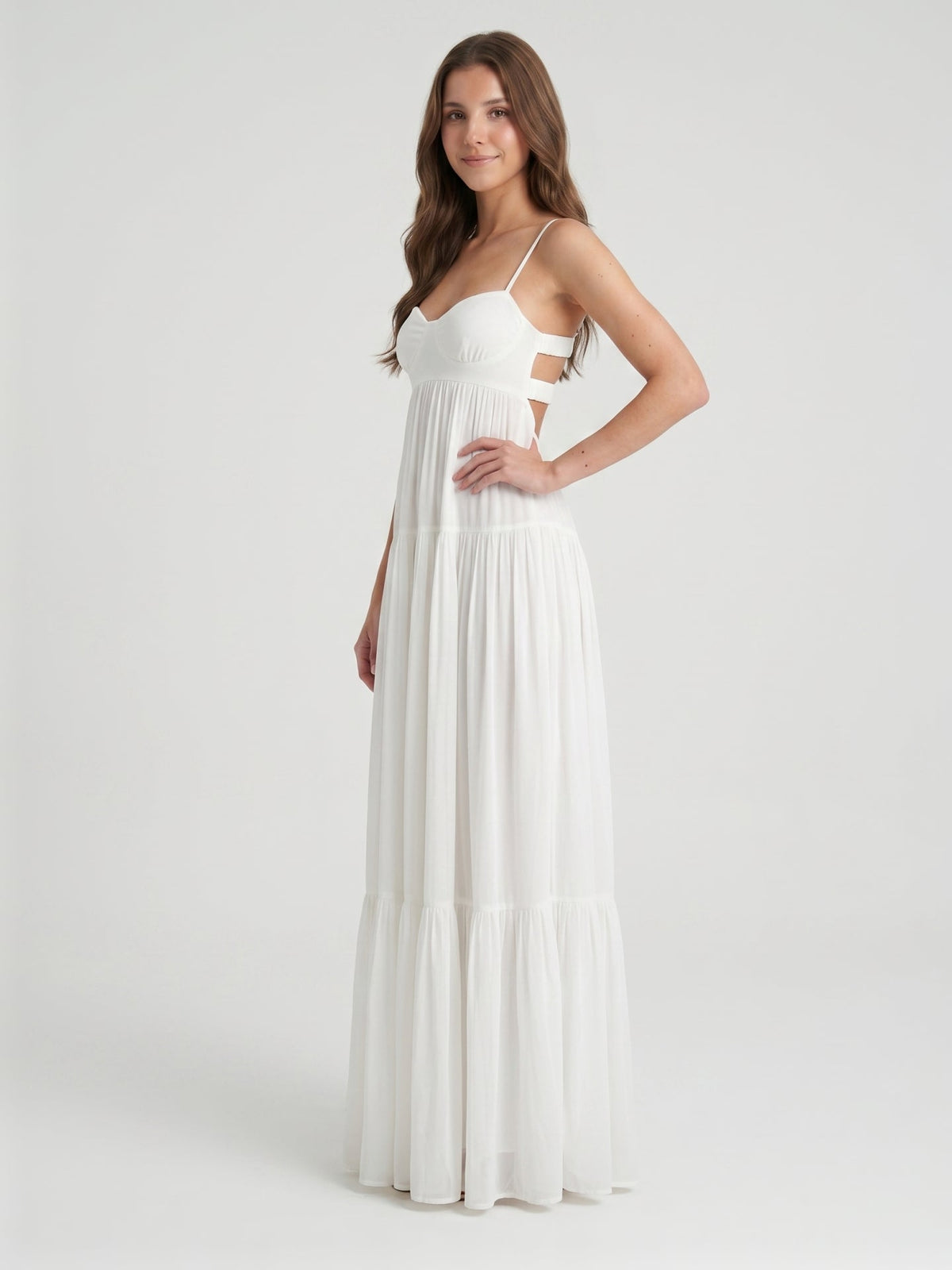 Ivory Chiffon A-Line Square Neck Backless Floor-Length Bridesmaid Dress - Curvevia