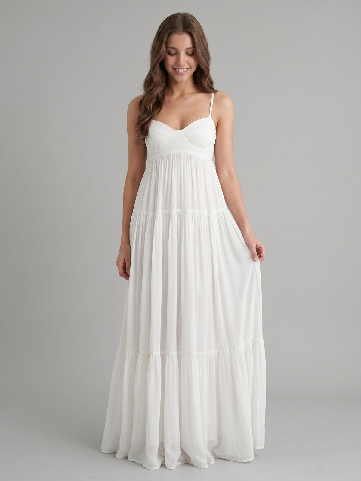 Ivory Chiffon A-Line Square Neck Backless Floor-Length Bridesmaid Dress - Curvevia