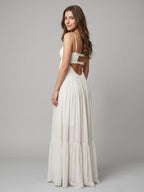 Ivory Chiffon A-Line Square Neck Backless Floor-Length Bridesmaid Dress - Curvevia
