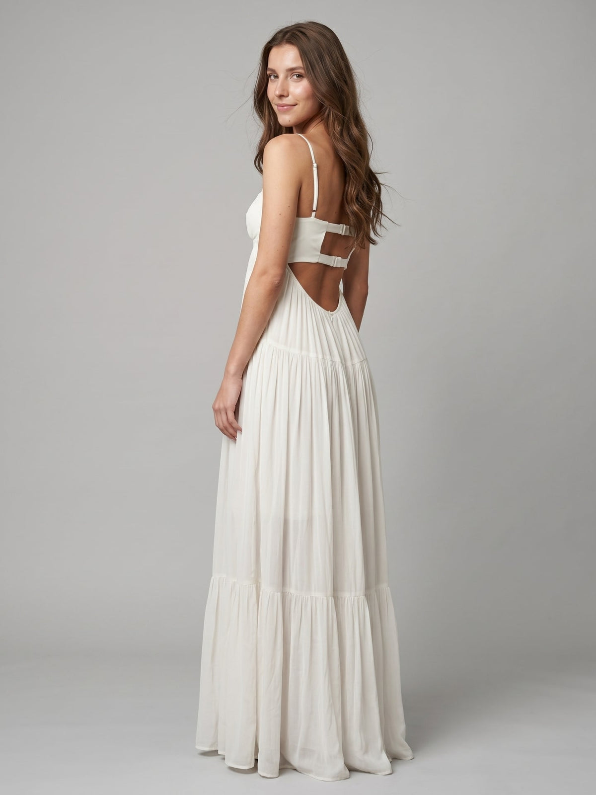Ivory Chiffon A-Line Square Neck Backless Floor-Length Bridesmaid Dress - Curvevia